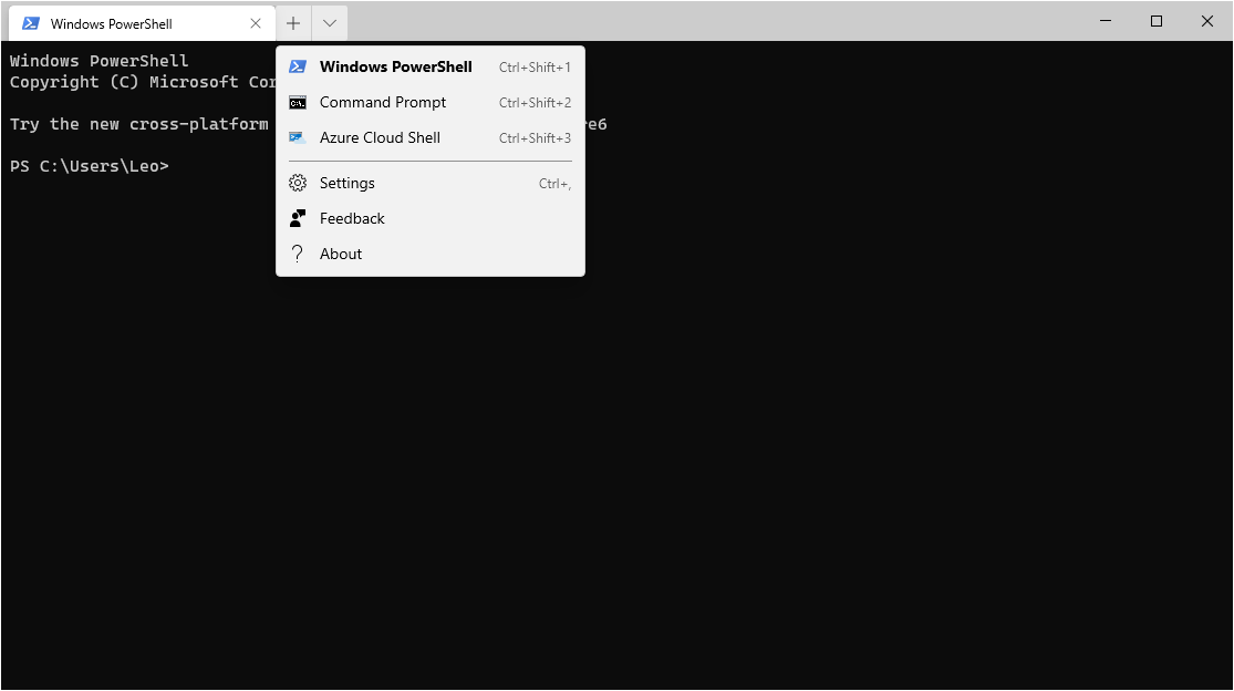 Drop-down menu in Windows Terminal