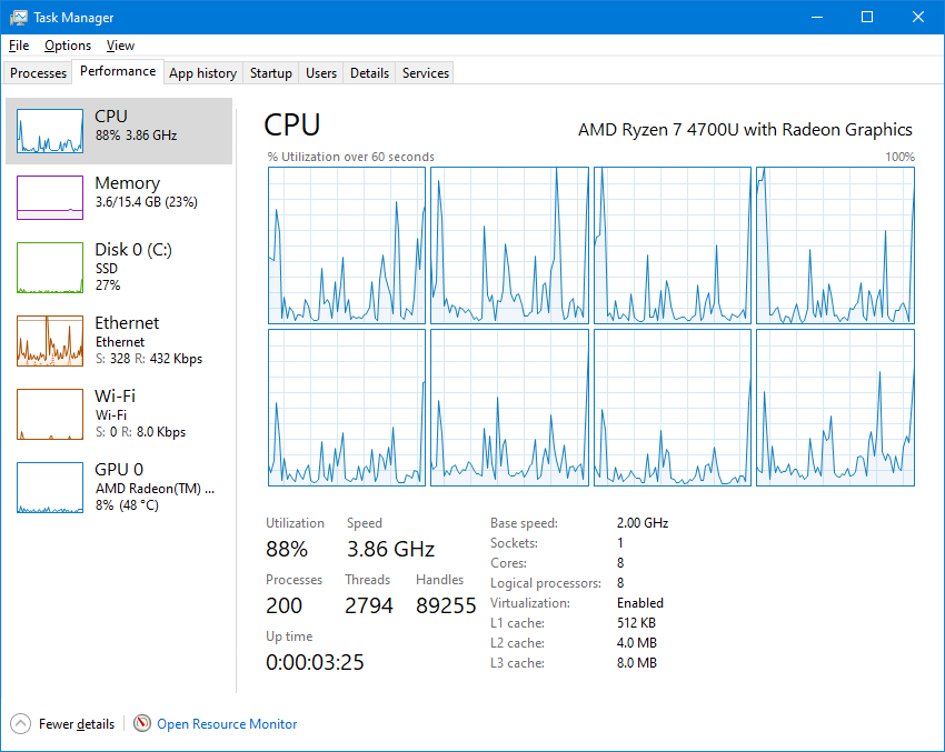 Windows 任务管理器中的 CPU 信息