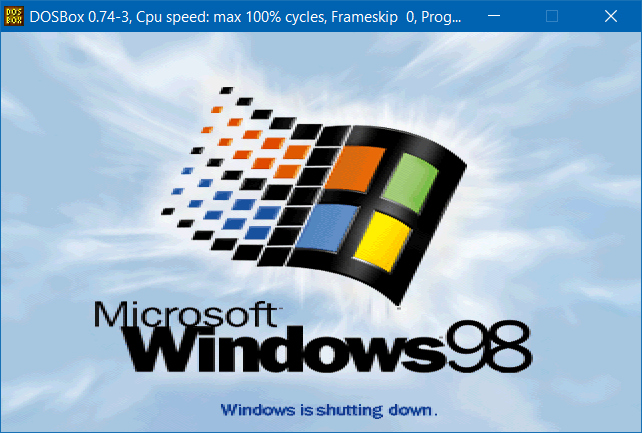 DOSBox stuck at Windows 98’s shut-down screen