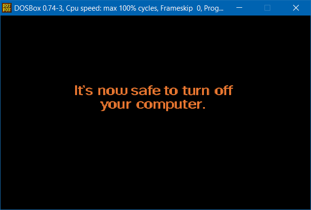 Message displayed after Windows 98 is shut down in DOSBox