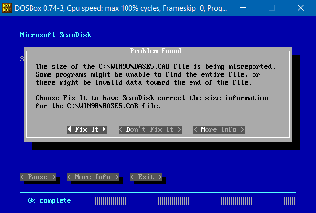 ScanDisk prompting for action for every problem it finds