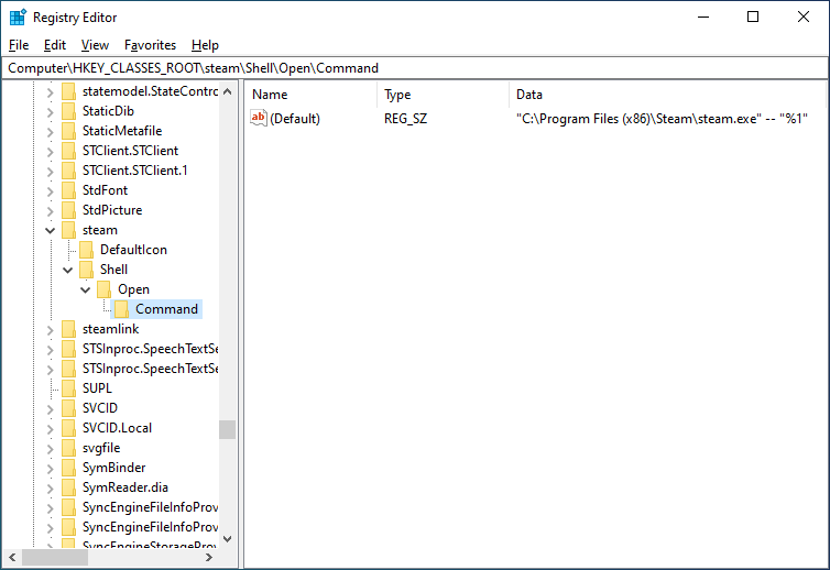 The registry value to change in Registry Editor