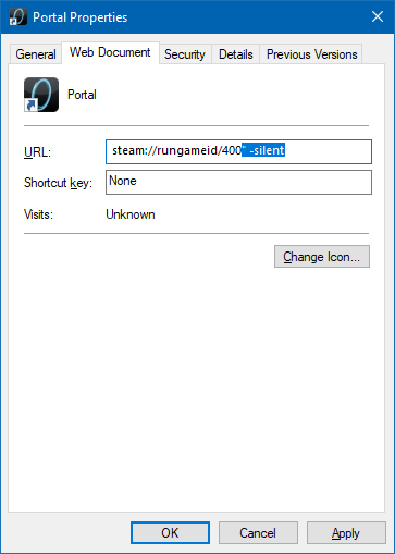 Modifying a Steam game shortcut to let Steam start minimized