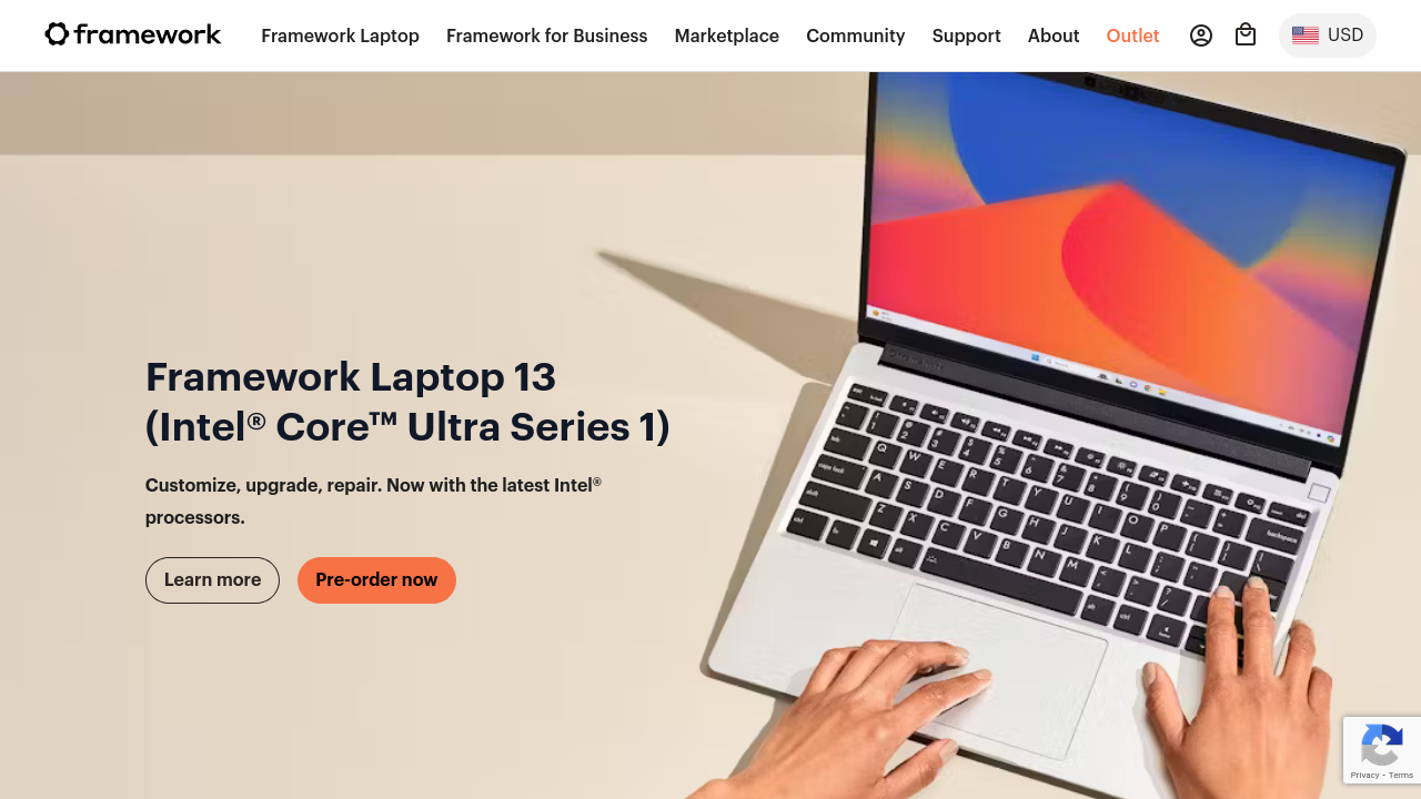 Framework 官网主页对 Framework Laptop 13 的描述