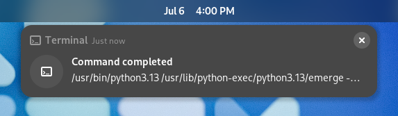 The “Command completed” notification