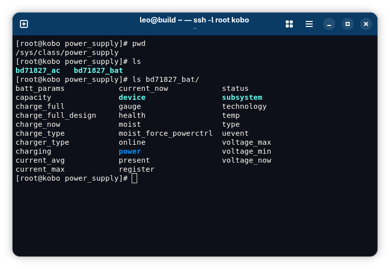 The contents of /sys/class/power_supply directory and bd71827_bat
subdirectory