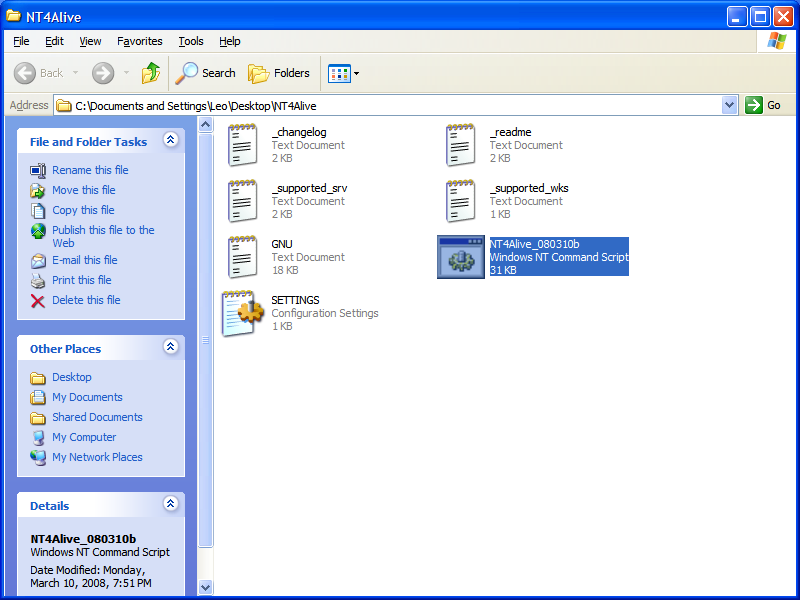 Contents of the extracted folder