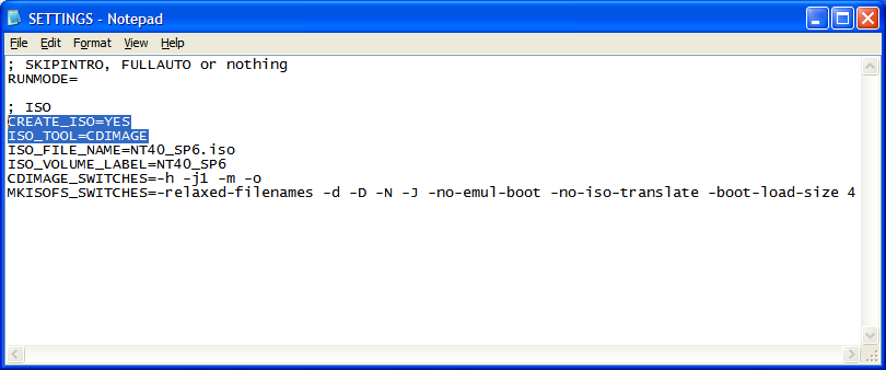 The resulting content of SETTINGS.INI