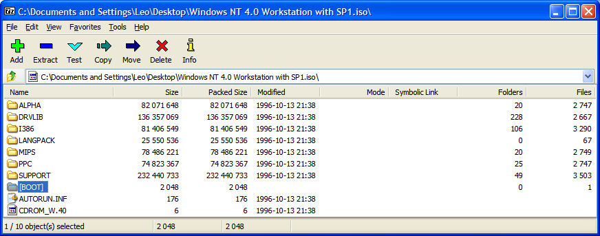 The [BOOT] folder shown in 7-Zip