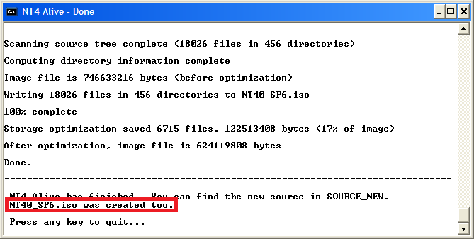 NT 4 Alive reports successful ISO creation