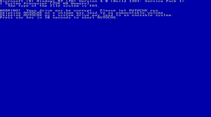 The “Your drive may be corrupt” warning on the boot splash screen