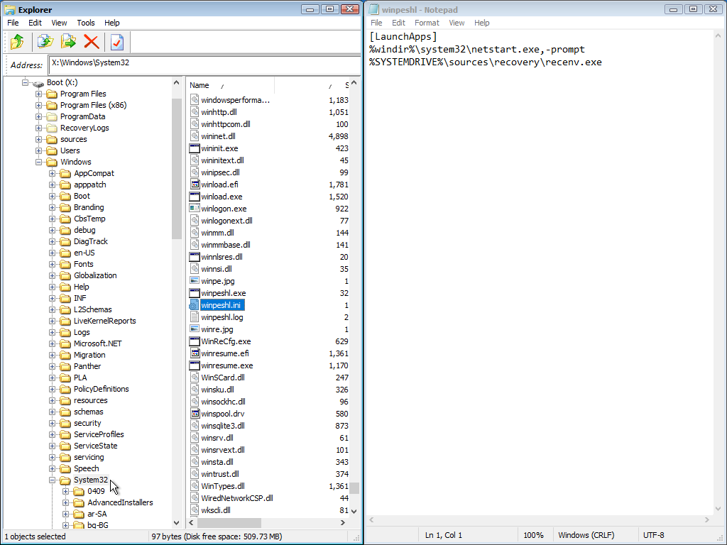 Winpeshl.ini opened in DaRT 10